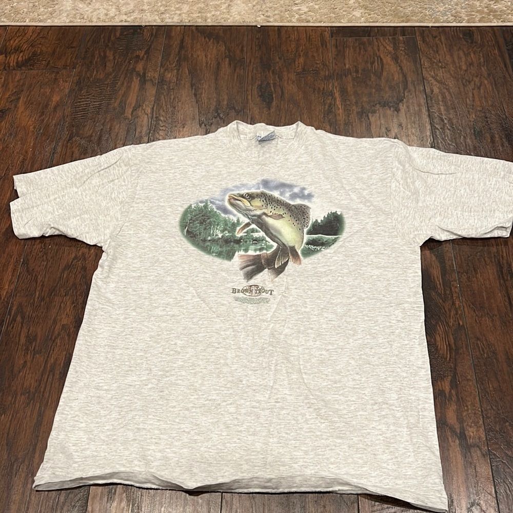VTG single stitched Allsport tag XL Brown trout Heather grey tee no flaws EUC